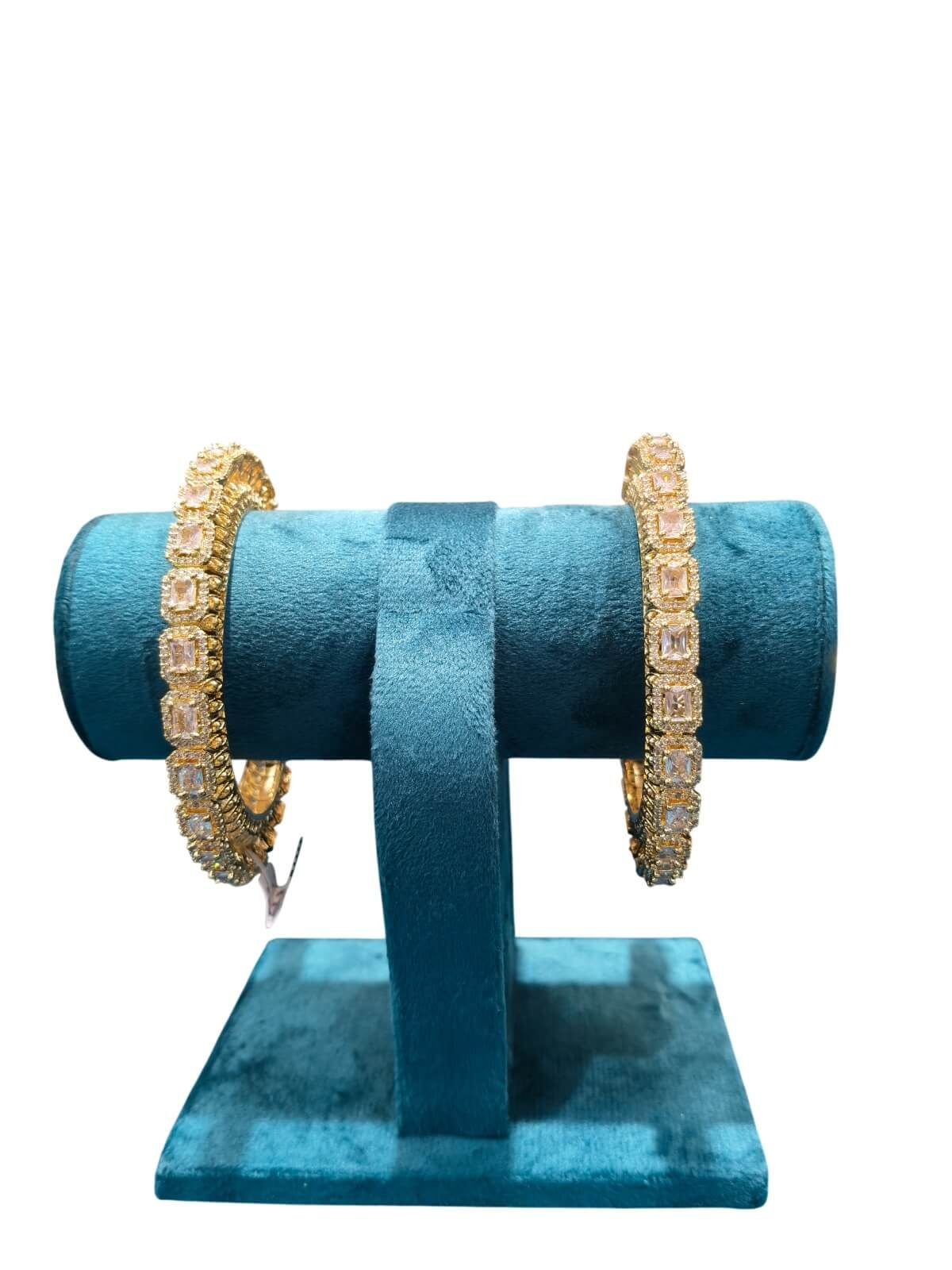 Gold White Stone Bangles